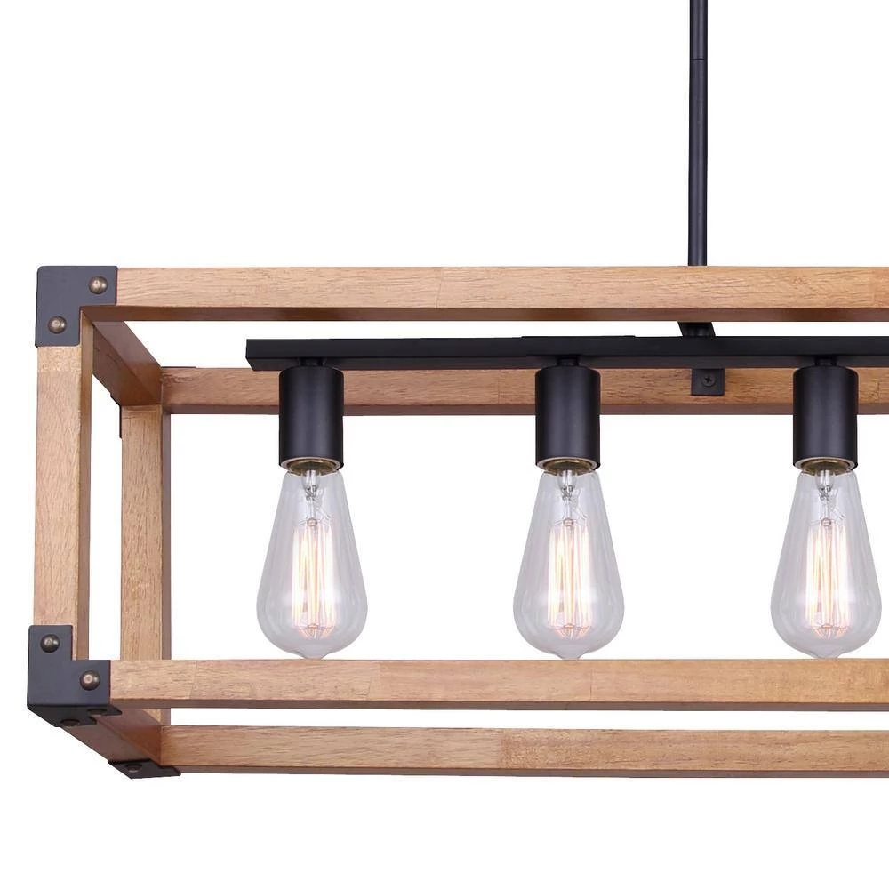 Moss 6-Light Matte Black and Real Wood Chandelier by CANARM 4 Moss 6-Light Matte Black and Real Wood Chandelier by CANARM - Image 4