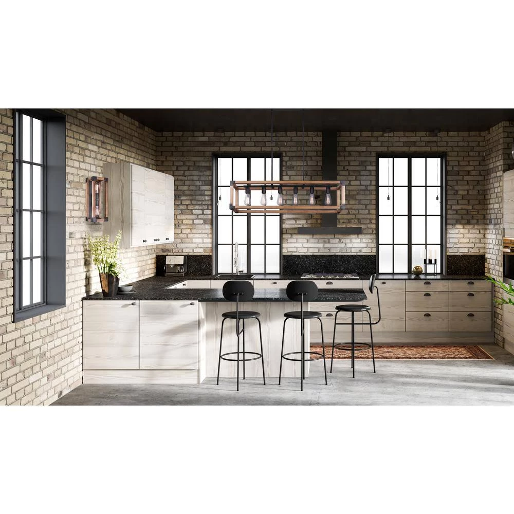 Moss 6-Light Matte Black and Real Wood Chandelier by CANARM 6 Moss 6-Light Matte Black and Real Wood Chandelier by CANARM - Image 6