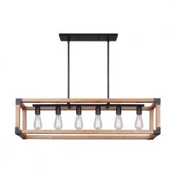 Moss 6-Light Matte Black and Real Wood Chandelier by CANARM
