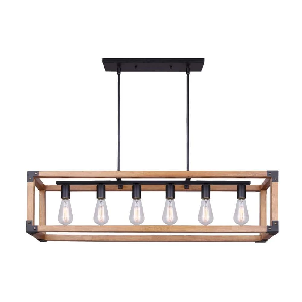 Moss 6-Light Matte Black and Real Wood Chandelier by CANARM 1 Moss 6-Light Matte Black and Real Wood Chandelier by CANARM