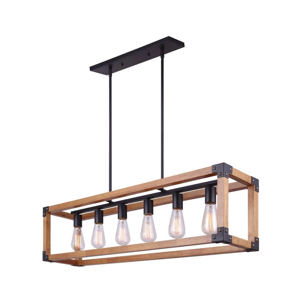 Moss 6-Light Matte Black and Real Wood Chandelier by CANARM 2 Moss 6-Light Matte Black and Real Wood Chandelier by CANARM - Image 2