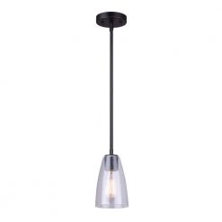 Kona 1-Light Matte Black Pendant with Seeded Glass Shade by CANARM