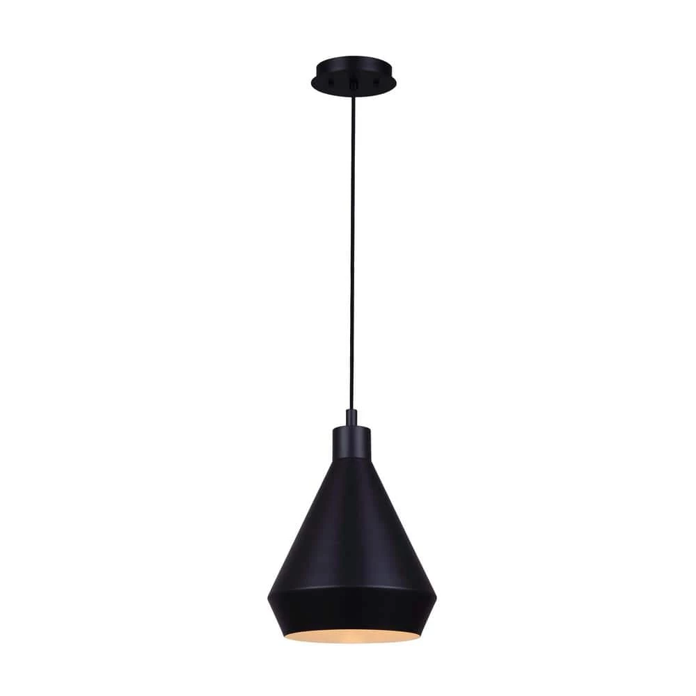 Byck 1-Light Matte Black Pendant with Black Shade by CANARM 1 Byck 1-Light Matte Black Pendant with Black Shade by CANARM