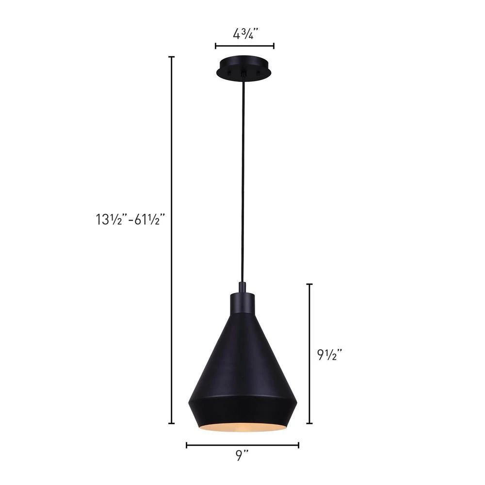 Byck 1-Light Matte Black Pendant with Black Shade by CANARM 2 Byck 1-Light Matte Black Pendant with Black Shade by CANARM - Image 2