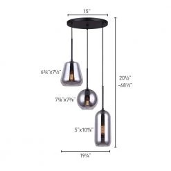 Daffin 3-Light Matte Black Pendant with Smoked Glass Shades by CANARM 6 Daffin 3-Light Matte Black Pendant with Smoked Glass Shades by CANARM -HINKLEY || CANARM Shop matte black canarm chandeliers ipl650b03bk c3 1000