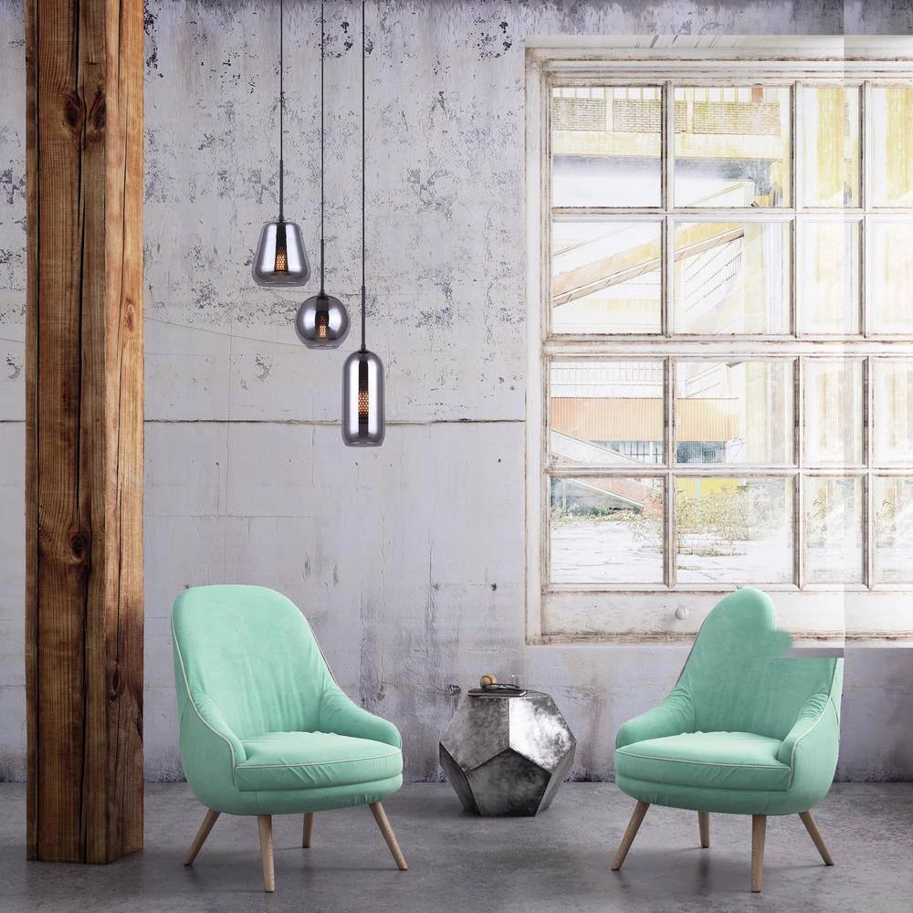 Daffin 3-Light Matte Black Pendant with Smoked Glass Shades by CANARM 2 Daffin 3-Light Matte Black Pendant with Smoked Glass Shades by CANARM - Image 2