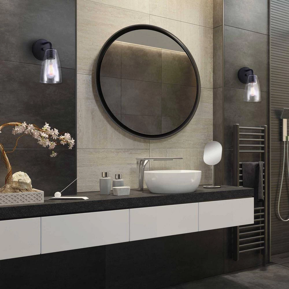 Kona 5 in. Matte Black Sconce with Seeded Glass Shade by CANARM 4 Kona 5 in. Matte Black Sconce with Seeded Glass Shade by CANARM - Image 4