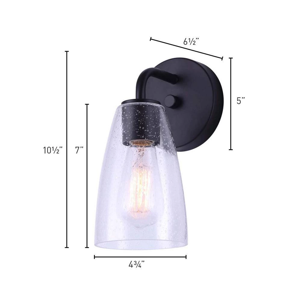 Kona 5 in. Matte Black Sconce with Seeded Glass Shade by CANARM 3 Kona 5 in. Matte Black Sconce with Seeded Glass Shade by CANARM - Image 3