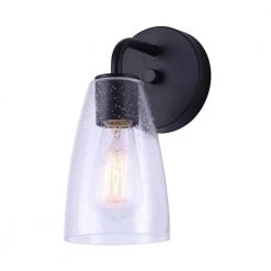 Kona 5 in. Matte Black Sconce with Seeded Glass Shade by CANARM