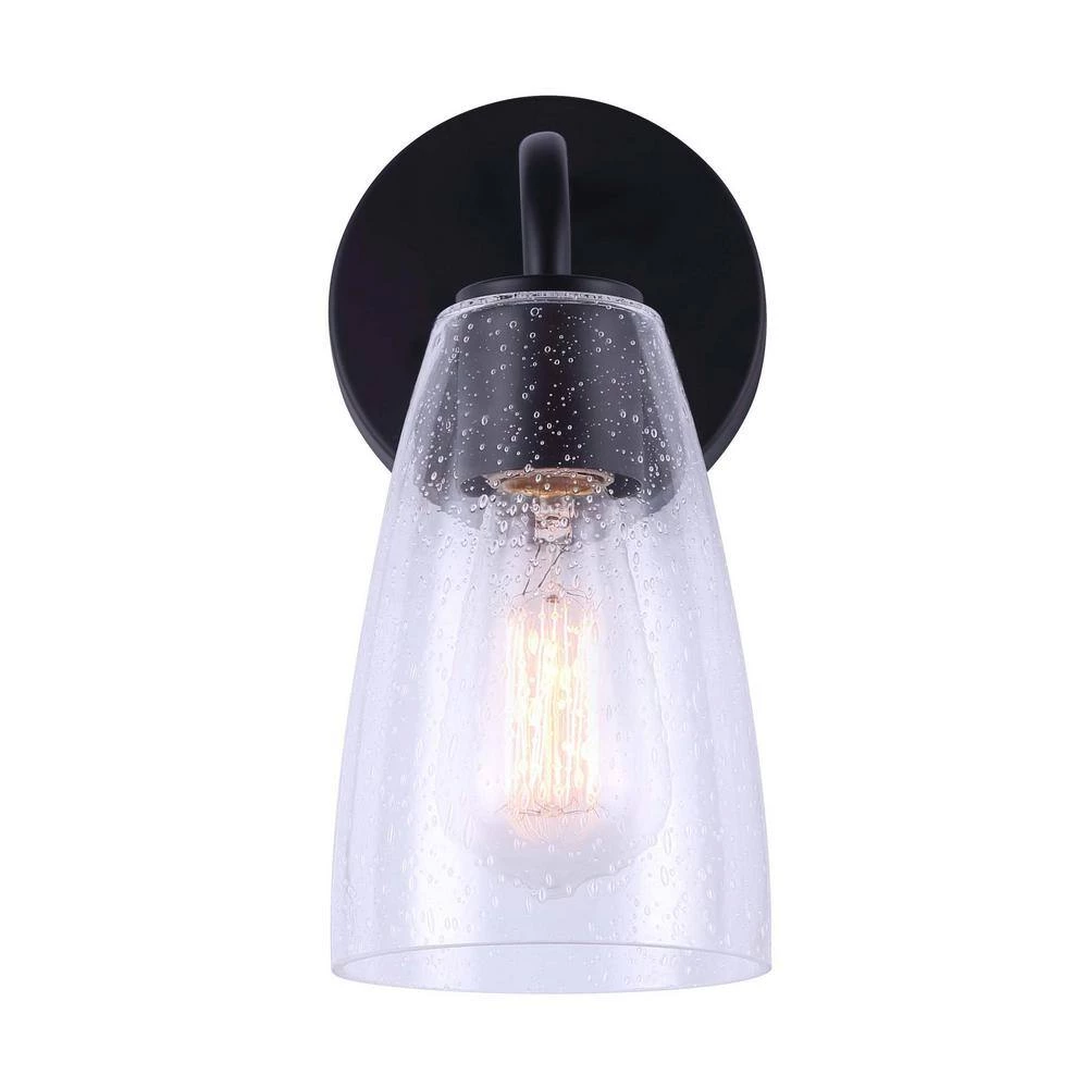 Kona 5 in. Matte Black Sconce with Seeded Glass Shade by CANARM 2 Kona 5 in. Matte Black Sconce with Seeded Glass Shade by CANARM - Image 2