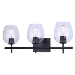 Cain 25 in. 3-Light Matte Black Vanity Light with Clear Glass Shade by CANARM
