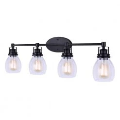 Carson 33 in. 4-Light Matte Black Vanity Light with Seeded Glass Shade by CANARM