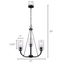 Newport 3-Light Matte Black Chandelier with Watermark Glass Shades by CANARM -HINKLEY || CANARM Shop matte black finish canarm chandeliers ich754a03bk 4f 1000