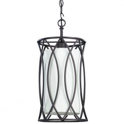 Monica 1-Light Oil Rubbed Bronze Pendant with White Fabric Shade by CANARM