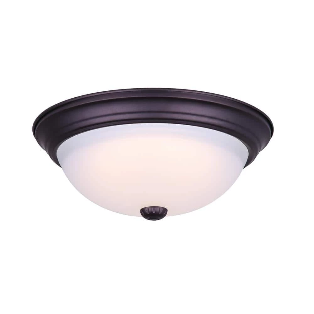 13.4 in. Oil Rubbed Bronze Integrated LED Flush Mount with Frosted Glass by CANARM 1 13.4 in. Oil Rubbed Bronze Integrated LED Flush Mount with Frosted Glass by CANARM