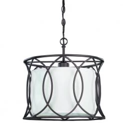 Monica 1-Light Oil Rubbed Bronze Pendant with White Fabric Shade by CANARM