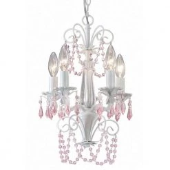 Danica 5-Light White Chandelier with Pink Crystals by CANARM